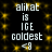Pixelated text displays 'alikat is ICE coldest <8' on a black background with yellow star-like patterns, repeated in two