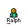 A 4x3 contact sheet of pixelated Ralph from The Simpsons animated frames showing various poses and expressions, including a speech bubble with "I WANT MY MOMMY!" text.