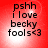 Red background with black text reading 'pshh i love becky fools<3' and a bright white circular glow in the center.