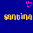 Blue background with a pink pixelated heart above two yellow pixelated 'santing' texts.
