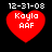 Red heart-shaped icon with white text 'Kayla' and 'AAF' inside, dated '12-31-08' above, displayed in four identical positions