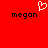 Red background with two black 'megan' texts and a white pixelated heart above the left text.