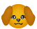 Four pixelated dog head icons arranged in a , each with brown ears, yellow face, black nose, and mustache, showing two eye states