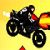 Pixelated image of a motorcycle with visible wheels and red accents on yellow background.