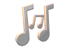 Animated sequence of musical note icons in varying sizes and colors, transitioning through different states on a white background.