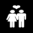 Two white pixelated figures stand side-by-side under a heart symbol on black background.