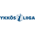 Blue pixelated text 'YKRO' and 'LINA' flanking a stylized blue icon on light gray background.