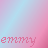 Pixelated pink text 'emmy' on a gradient background transitioning from light blue to soft pink.