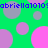 Green background with scattered pink and purple circles, two horizontal lines of blue text reading "abriella1010" repeated across the image.