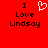 Red background with black text reading "I Love Lindsay" and a white pixelated heart symbol replacing the word "Love" in one view.