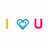 Animated sequence showing 'I' in yellow, a blue heart symbol, and 'U' in pink on white background transitioning to an apple with heart-shaped core.