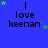 Blue background with repeated text "I love keenan" and green/blue star animations in a