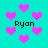 Pixelated cyan background with scattered pink hearts and four instances of the text 'Ryan' in black pixel font.
