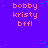 Purple background with scattered light blue dots, repeated text 'bobby kristy bffl' in orange pixelated font across the