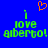 Blue background with green pixelated text reading 'i love giberto!' and an orange pixelated heart above the text.