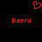 Red pixelated heart symbol above two instances of the text 'Benni' on a black background.