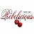Pixelated signature-style text in brown and pink hues with two red cherries below, set against a white background.
