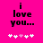 Pixelated text 'i love you...' on bright pink background with five white and pink heart icons below.