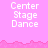 Pixelated text 'Center Stage Dance' repeated across a pink background with jagged lower edges, transitioning from full to partial view