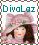 Two side-by-side pixelated images of a doll avatar with long brown hair wearing a pink floral hat, each framed by green and magenta borders.