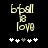 Pixelated text 'btball' above a small square symbol and 'love', with five star icons below on black background.