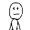 Pixelated character with square head and stick limbs alternates between neutral face and exaggerated expression with wide eyes, red tongue, and raised hands