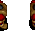 Pixelated character in brown armor with red chest plate and blue accents, shown in multiple poses against gray background.