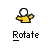 A yellow cartoon figure with a white circular head rotates through multiple poses above the word 'Rotate' on a gray background.