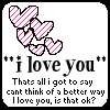 Pixelated icon with pink striped hearts and text expressing affection, framed by a black border.
