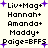Pixelated text list with names and symbols on light background, featuring purple plus signs and equal sign variations.