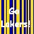Static pixel art icon with vertical blue and yellow stripes, featuring a white 'Go' text above 'Lakers!' in bold white letters on a striped background.