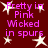 A static image with a dark red background displays repeated text in pink and white star shapes.