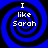 Four identical blue and black spiral patterns with white text reading "I like Sarah" arranged in a on a solid black background