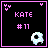 nine identical pixel art icons with black backgrounds, pink borders, and text reading 'KATE #11' in purple