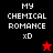 Pixelated text "MY CHEMICAL ROMANCE xD" on split black and red backgrounds with a star symbol.