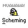 Animated contact sheet of a pixel art character in various poses with repeated text and sound effects above each frame.