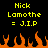 Yellow pixelated text on black background with orange flames at bottom, displaying 'Nick Lamothe = J.I.P' twice.