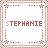 A 5x5 contact sheet of animated frames showing variations of the name 'STEPHANIE' in pixelated red text with small heart symbols, arranged on a white background with light brown dotted grid lines.