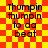 four identical showing black text on a red and yellow checkered background with pixelated text reading "Thumpin thumpin to da beat"