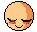Pixelated circular avatar with peach skin tone, orange hair outline, and two distinct facial expressions: closed eyes with blush and a smile on the left; wide open eyes with red cheeks and a small mouth on the right.
