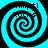 Four identical cyan and black spiral patterns arranged in a , each containing partially legible text fragments