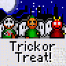 A 3x3 contact sheet of an animated Halloween-themed buddy icon showing four characters in a spooky nighttime setting with changing expressions and positions across frames.