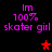 Pixelated text and star symbols on a black background, with purple 'Im 100% skater girl' text above red stars.