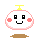 Four pixelated character icons arranged in a , each with a white rounded body, pink cheeks, black square eyes, and a yellow top, showing subtle facial expression differences