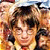 A pixelated contact sheet of two animated frames showing a character with messy brown hair and round glasses alongside the "Harry Potter" logo in golden script on black background.