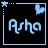 nine identical pixelated icons with light blue text "Asha" on black backgrounds, each bordered by a thin light blue frame and featuring small star and heart symbols in the top corners