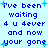 Pixelated blue text on light blue background with small cyan stars, repeating 'i've been waiting 4 u 4ever and now your gone' in two