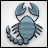 Pixelated blue scorpion with large claws, segmented body, and curved tail on white background.