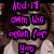 Animated pixel art of a person with brown hair and white top, displaying multiple text overlays in various colors.