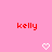 Pink background with red text 'kelly' on left and right, white pixelated hearts below each text element.